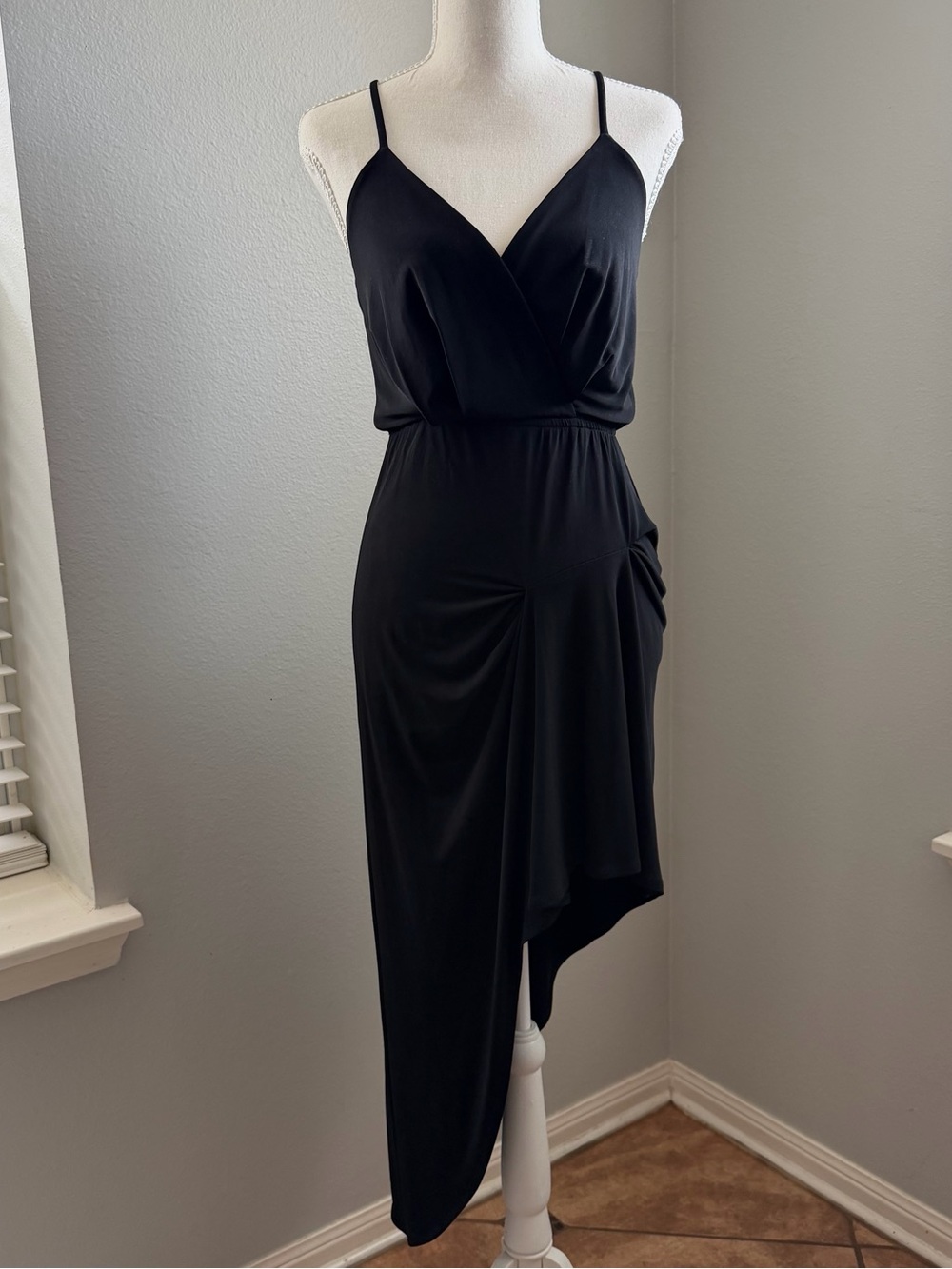 BCBGeneration Black Asymmetric Midi Maxi Mini Dress Ruched Wrap Slip Cami Dress